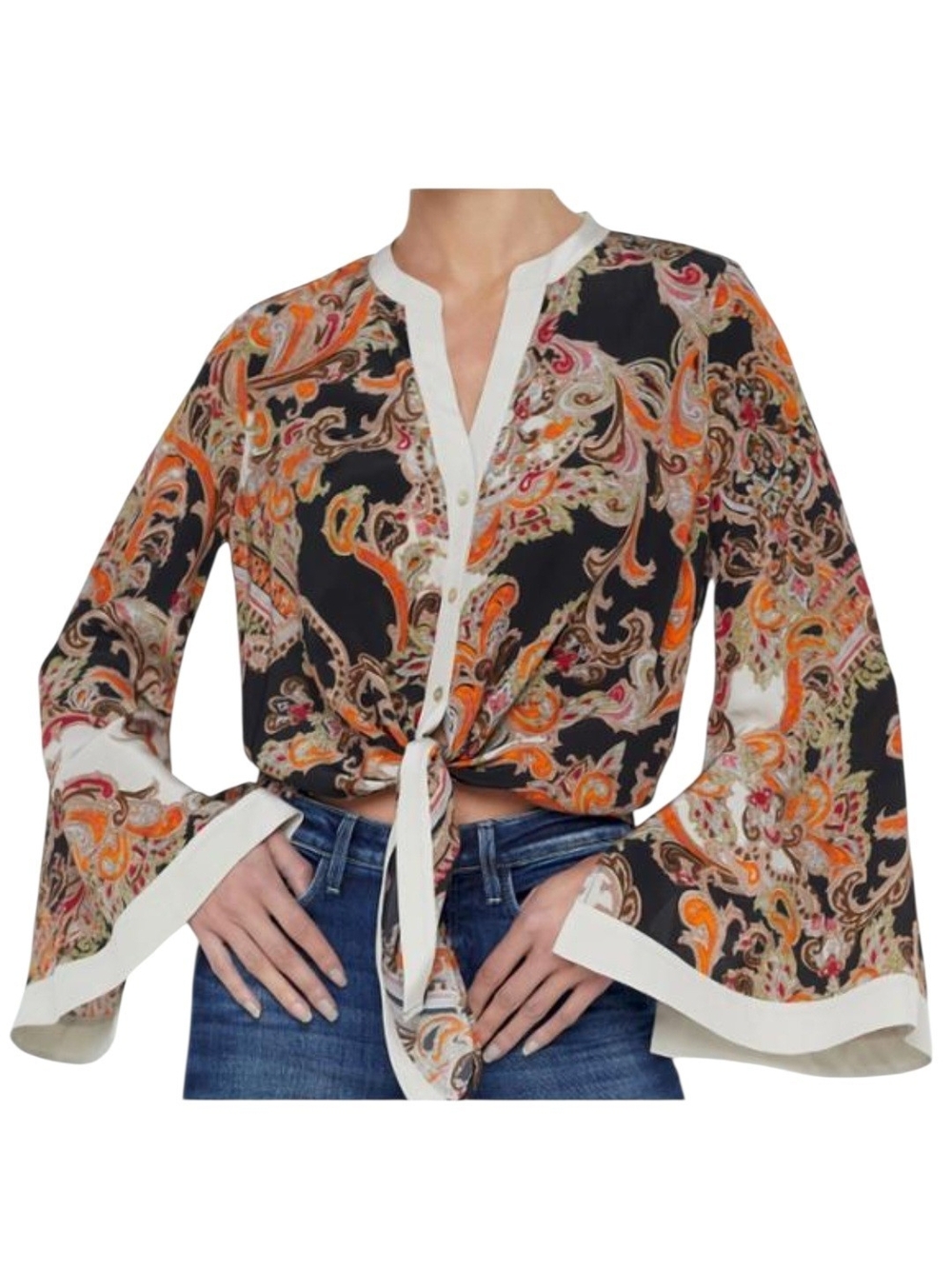 L'AGENCE Charlize 100% Silk Paisley Bell Sleeve Blouse Size S NWOT